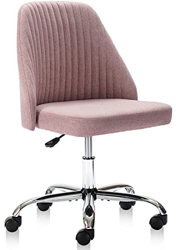 Sweetcrispy Niedlicher Schreibtischstuhl mit Rollen, Bürostuhl ohne Armlehnen, 113kg belastbar, Höhenverstellbarer Schminkstuhl Drehstuhl für Kleine Räume Heimbüro, Moderner Stoff, Desk Chair