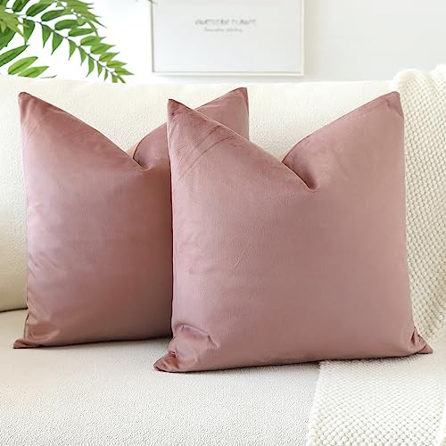 JOTOM Samt Kissenbezug Kissenhülle Sofakissen Dekokissen Kissenbezüge für Sofa Wohnzimmer Schlafzimmer 2er Set 50x50 cm Altrosa