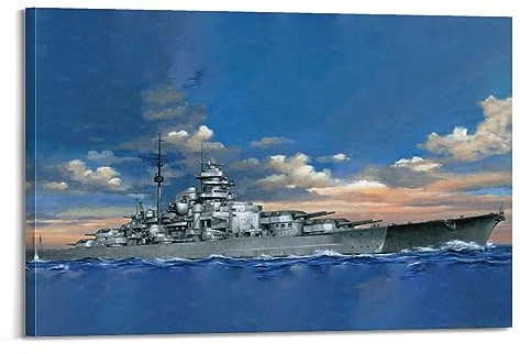 WARL Vintage WW2 Poster Deutsche Marine Schlachtschiff Bismarck Kriegsschiff Dekorative Malerei Leinwand Kunst Bild 60 x 90 cm
