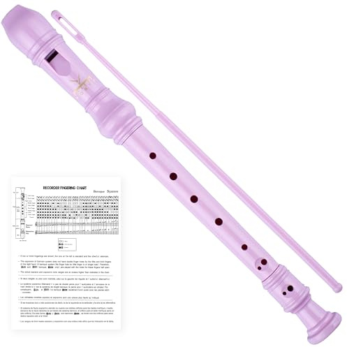 YONTY Soprano Recorder 8-Hole Instrument for Kids Beginners, German Style C Key Kids Flute with Cleaning Rod & Case Bag for School Education Home Entertainment - Pink