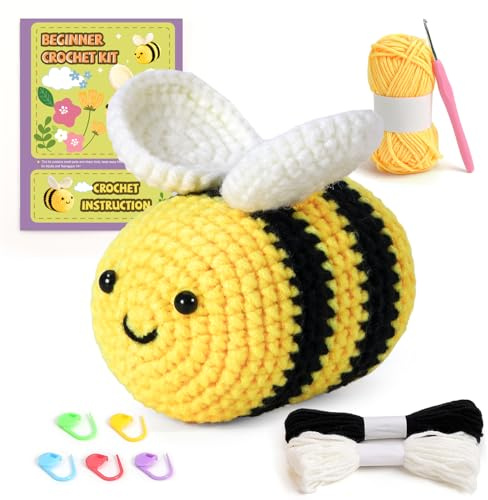 Karsspor Häkel-Set für Anfänger, Häkel-Starter-Set mit detaillierten Anleitungen und Video-Tutorials, komplettes Häkeltier Sit, Häkeln für Erwachsene Kinder, liebenswerte Häkelbiene
