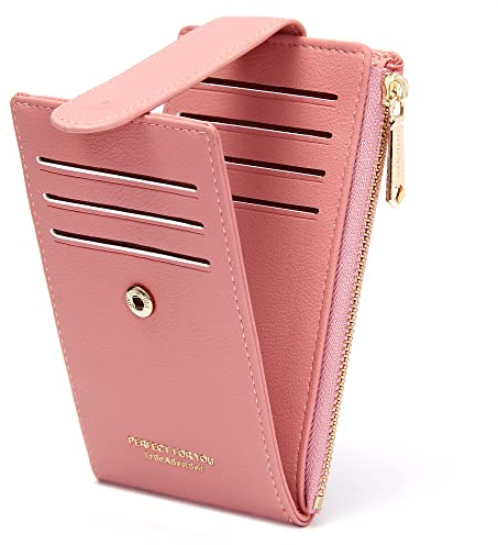 GEEADNB RFID-Kartenhalter Geldbörse für Frauen Schlanke Geldbörsen Bifold Multi Kartenetui Damen Slim Wallet Reißverschluss-Münzgeldbörse (Märchenhaftes Rosa)