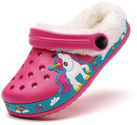 Meidiastra Zoccoli per bambini e bambine, invernali, calde, foderate, pantofole in peluche antiscivolo, scarpe da giardino, Colore: rosso, 28 EU