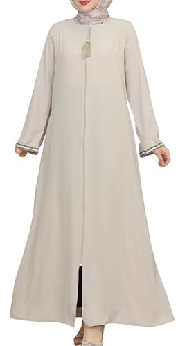 istanbul styles Damen-Abaya, langärmelig, offener Steinbruch, bodenlang, Reißverschluss, bodenlang, türkisch-islamische Mode