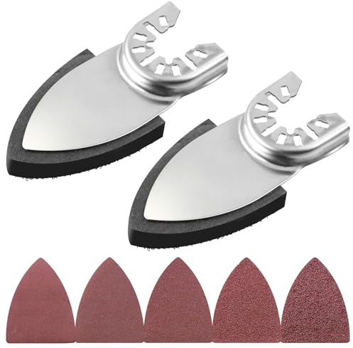Swpeet 52Pcs Finger Oscillating Multi Tool Sanding Pads Accessories Kit, Includes 50Pcs 60 80 120 180 240 Grits Triangle Sandpapers and 2Pcs Multi Tool Finger Sanding Pads for Wood Sanding
