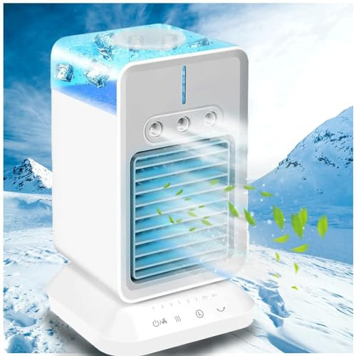 4 en 1 Climatiseur Mobile, 3 Vitesses,3 Modes de Brumisation Mini Climatiseur Portatif Minuterie 2/4H,120° Oscillation Climatiseur Sans Tuyau D Évacuation Pour Le Bureau De Chambre