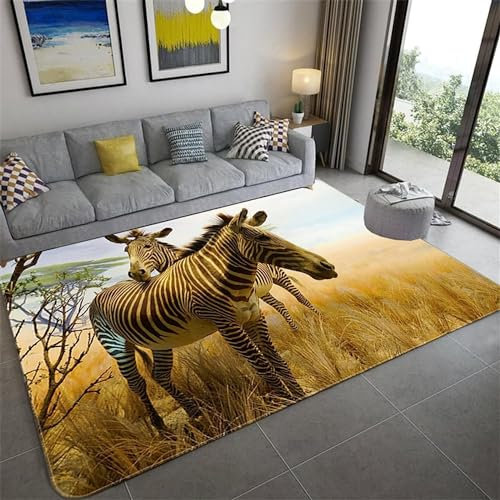 HATEGE Teppich Wohnzimmer 100 x 150 cm Waschbar Zebra, Outdoor Teppiche Kurzflor 3D Wilde Tiere, Carpet Flauschig Zebra WS1643