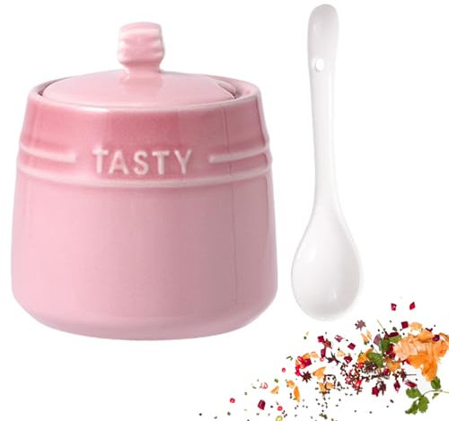 Sucrier en Porcelaine avec Couvercle et cuillère, Petit Pot à thé en céramique, café, Sucre, récipient d'assaisonnement de Cuisine, Costume pour café Bar Maison(Size:9.7X8.5CM,Color:D)