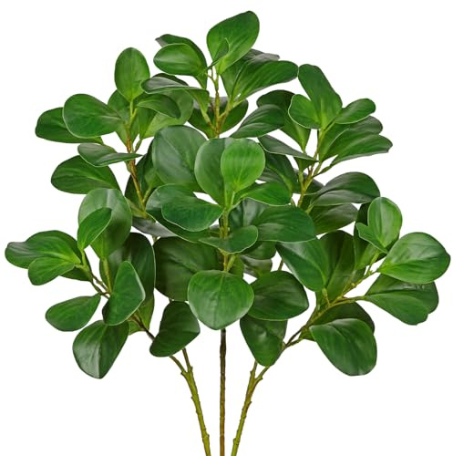 Arborus 3pcs Fake Ficus Leaves 72cm Artificial Long Stem Green Leaves Real Touch Faux Leaf Stems Branches for Spring Decorations, Artificial Greenery Foliage for DIY Vase Home Decor