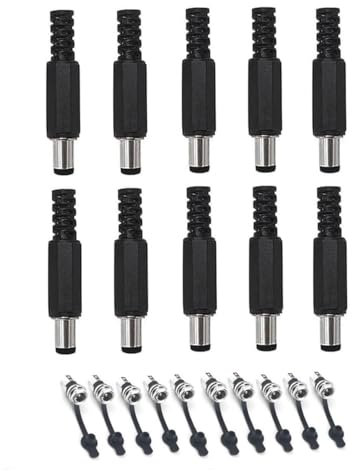 Switian 10-Pack DC Power Connector Kit | 5.5x2.1mm Solderable Plugs & Sockets | Nylon Housing with Protective Caps for CCTV/Audio/Video Devices