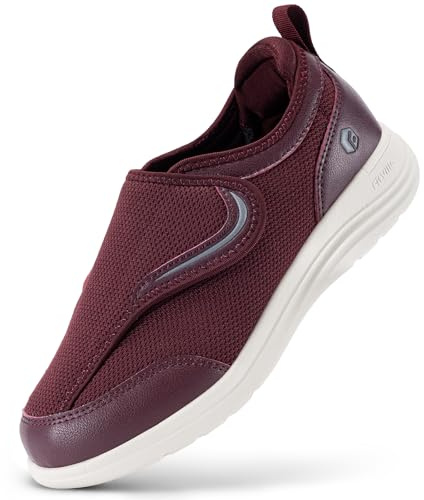 FitVille Chaussures de Marche pour Femmes Extra Larges avec Scratch Chaussures de Rééducation Respirantes et Antidérapantes Rouge 41 EU Large