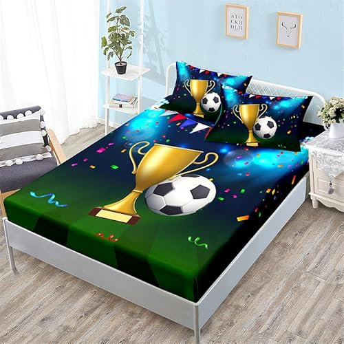 Sabanas 90X190 Fútbol Bedding Juego De Sabanas 3 Piezas - Poliéster Microfibra Cepillada Funda Colchon - Hipoalergenica Juego De Sabanas - Sabana Bajera 90X190 Ajustable