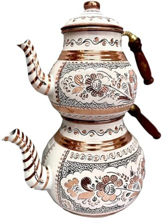 Tetera turca de cobre engrasado de cáñamo Tetera 2 litros Samovar Hervidor (Blanco)