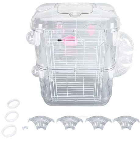 Großer Mäuse Käfig, Doppelschicht-Hamster Käfig mit Tunnel Verbindungs Design, Versteckter Griff, Mehrfache Verriegelung Schnallen, Zweistufiges Design für Hamster, Umfasst 6 (2