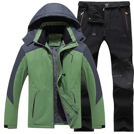 Winterjacke Herren Warm Wasserdicht, Skibekleidung Herren: Skijacke/Skihose Warm Fleece Gefütterte Softshell Jacke Softshellhose Set Outdoor Verdickt Skianzug Set Snowboard Schneejacke Schneehose
