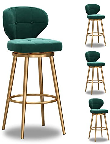 Moderne Samt-Drehhocker mit Rückenlehne, 360° drehbar, perfekt für Kücheninsel oder Bar, grüner Samt, 75 cm Höhe, 4 Stück