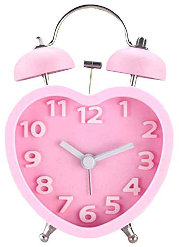 ashdown Twin Bell Heart-Shaped Desk Clock Silent Travel Alarm Clock With Nightlight Cute (05232 Pink)