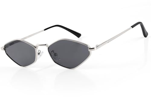 MEGAVOW Retro Sonnenbrille Hexagonal für Damen und Herren, Mode Polygon Sonnenbrille Damen, Vintage Steampunk Sechseckige Sonnenbrille UV400 Schutz Kleine Brille Festival