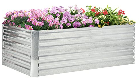 Outsunny Hochbeet aus Stahl, Pflanzbeet Frühbeet Gartenbeet Blumenkasten steckbar, Pflanzkasten Pflanzkübel 180x90x60cm für Garten Balkon Terrasse, Gemüsebeet für Blumen, Pflanzen, Obst