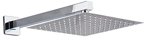 30,5 cm Edelstahl-Regenduschkopf mit Duscharm, groß, quadratisch, ultradünn, fester Duschkopf für Wasserfall, Ganzkörperabdeckung, Silikondüsen, Mattschwarz & Chrom