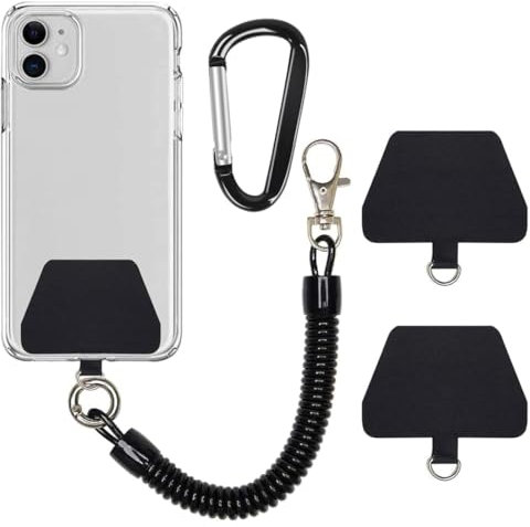 XYTAHDM Cordino per Cellulare con Catena a Spirale Flessibile, con Moschettone, Portachiavi Universale Compatibile con iPhone, Samsung, Huawei e Altri Smartphone (2 Inserti, Nero)