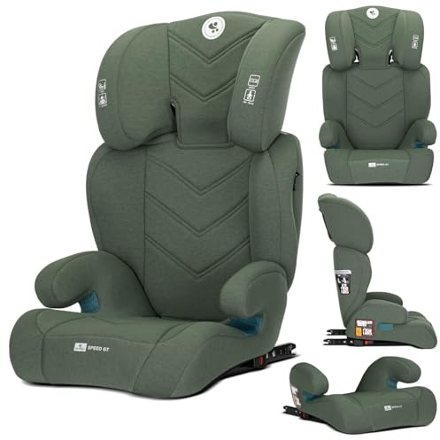 Lorelli Auto Kindersitz GT Speed mit Isofix, i-Size 100-150 cm, Mitwachsender Autositz für Kinder, Babysitz, Autokindersitz, Verstellbare Kopfstütze, Grün