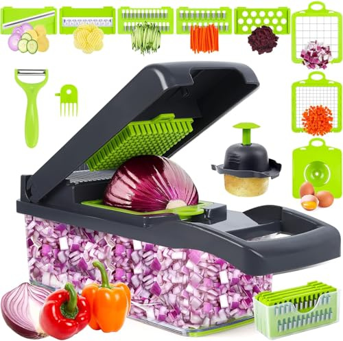 Vegetable Chopper, Multifunctional Kitchen Vegetable Slicer Dicer Cutter, Mandoline Vegetable Slicer Salad Chopper, Carrot and Garlic Chopper - Veg Chopper and Dicer - Kitchen Tools & Gadgets