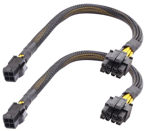 ELFJMZP 4 Pin ATX Male to Detachable 4+4 Pin EPS CPU Power Adapter Cable, 30cm Braided 18AWG Tinned Copper Black, For Low TDP Non-Overclock CPUs, Max 12V 4.5A 54W
