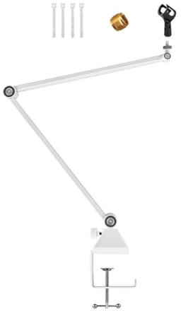 Fangxuee Foldable Mic Suspension Arm 360° Rotatable Microphone Boom Arm Microphone Stand White