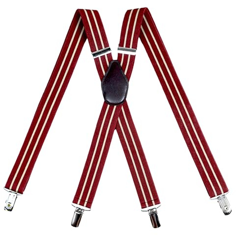 SUITUA X Suspenders Men's 1 ¼ Wide Classic X-Back Suspenders - Adjustable Length to Fit All, Plain Colors(Crimson Red Twin Khaki)