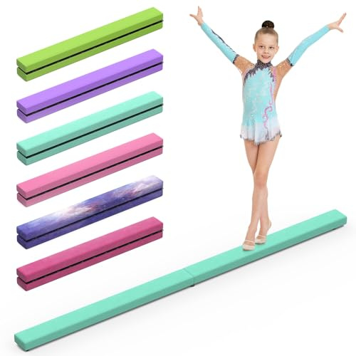 Fancybling Balance Beam, Flannel Surface Gymnastics Beam 2.1m/220 lbs, Portable & Foldable Gymnastics Equipment, Non-Slip Balance Beam for Birthday Home Training Exercise Sports, Flannel Mint Green
