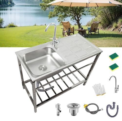 Bliajkswyr Fregadero Portatil Cocina Exterior Jardin con Grifo y Estante de Almacenamiente Lavabo Móvil 75x40x75cm Fregadero con Armario Bajo Fregadero Camping para Exterior e Interior