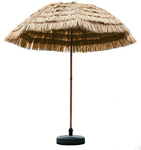 Ombrellone Parasole in Paglia per Giardino, ombrellone da Giardino Impermeabile e Resistente con palo in Acciaio inclinabile, Base con iniezione d'Acqua da 25 l(A 9.8ft)