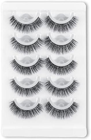 5 Pairs Self Adhesive Eyelashes 12mm Natural Pre-glued Easy Eyelashes No Glue Natural Look Fake Lashes Press on Lashes Wispy Strip Lash Cat Eye False Eyelash for Beginners Valentine's Day