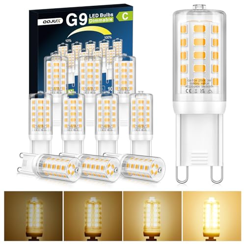 G9 LED Warmweiß Dimmbar, 3W 480LM Energieeffizienzklasse C G9 Leuchtmittel | Ersatz für 40W 50W Halogenlampe, 2700K G9 LED Glühbirne Kein Flackern, AC 220-240V, Enegiesparende Kleine Lampe 10 Stück