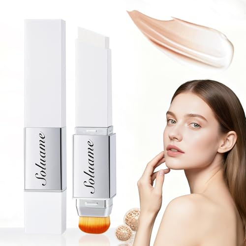 Colour Changing Foundation Stick, Dual-Ended Full Coverage Foundation with Ultra-Fine Bristle Brush, Create a Charming Makeup Look, Suitable for All Skin Types 02# Natural 13g