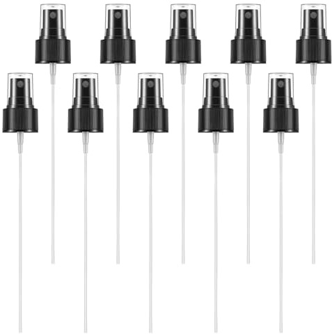 10 Pack Spray Bottle Top, Fine Mist Nozzle with 5.9 Dip Tube, Spray Bottle Nozzle Sprayer Tops Replacement 24/410 Plastic Sprayer Pump for Perfumes Cleaning Solution Essential Oil Bottles Black
