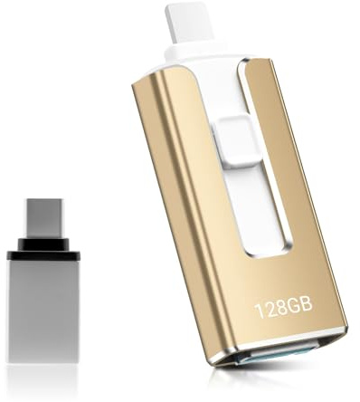 USB Stick 128GB für Phone,4-in-1 Speicherstick für iPhone/iPad/Android/PC,USB 3.0 Memory Stick High Speed Flash Laufwerk,schnelle Übertragung Photostick,Backup Fotos Videos,Gold