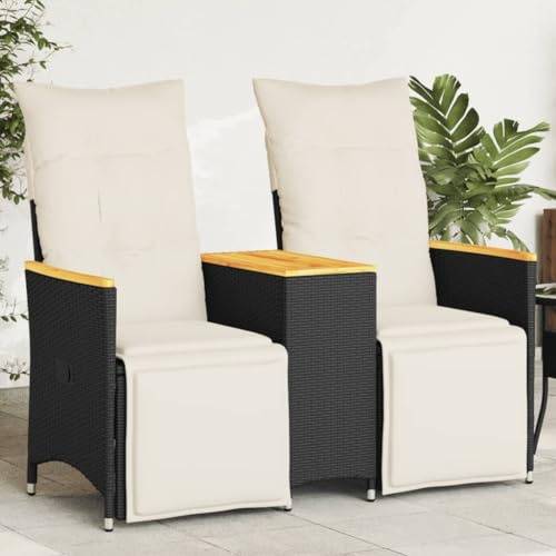 Frdhee Gartensofa, Loungesofa, Loungesofa, Gartencouch, Gartensofa 2-Sitzer Verstellbar mit Tisch Schwarz Poly Rattan Für Terrasse Poolbereich Hausgarten
