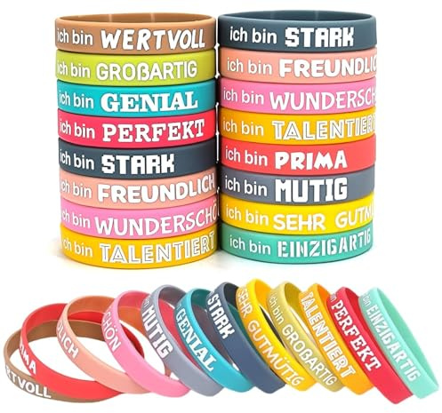 ZADEICK 24 Stück Motivationsarmbänder Deutschland, 6cm Silikon Armband 12 Stile, Kleine Geschenke für Kinder ab 14 Jahren, Abschlussgeschenk