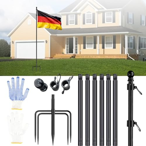 Zenselect Fahnenmast, 3m, Aluminium, mit Erdspieß, für Garten und Terrasse | Höhenverstellbar; inklusive Halterung; rostfrei.