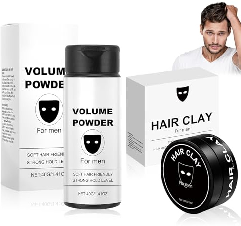 Polvos Texturizantes Pelo 40g + Cera Pelos 100g, Polvos Texturizantes Pelo Hombre Spray, Arcilla Cabello, Textura Naturalmente Esponjosa – Fijación Duradera – Fórmula Suave