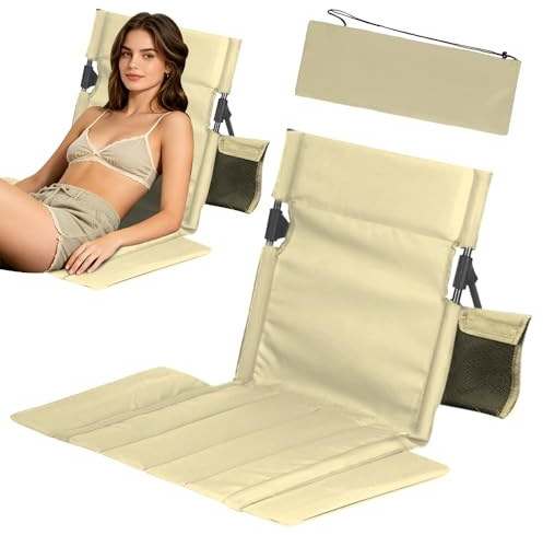 Nzkeuf Strandmatte mit Rückenlehne, Tragbare Strandliege Faltbarer, Verbreitertes Design, Bodenstuhl Klappbares mit Aufbewahrungstasche, Strandstuhlkissen für Picknick, Garten, Wandern, Camping