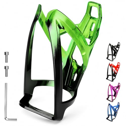 Fancysky portaborraccia bici,36g ultraleggero porta borraccia(Nero e verde) | 5 colori con 2 viti + 1 chiave, portaborraccia mtb per bici da corsa & MTB