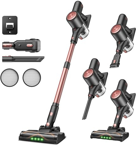 Vexilar V10Pro Aspiradora sin Cable 45KPa Potente,Aspiradora Fácil Limpieza,Autonomía 45 Min,Batería Extraíble,Accesorios Multiusos,Aspirador Escoba Ligero para Suelos/Alfombras/Coche/Pelo de Mascotas