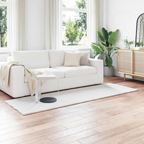 Runheo Halkfri matta, löpare av konstgjord kaninpäls vit, 80 x 250 cm, hög lugg Flokati-matta för vardagsrum sovrum hall, lättskött, varm och mysig