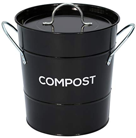 Black Metal Kitchen Compost Caddy - Composting Bin for Food Waste Recycling