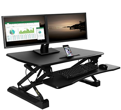 Seville Classics OFF65807 Tavolo da Lavoro Regolabile in Altezza, Metallo Legno, Nero, 90 cm x 59-78 cm x 15 bis 48.5 cm - Stand Scrivania con Altezza Regolabile