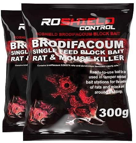 ROSHIELD Brodifacoum 600g (30x20) Maximum Strength Rat Poisoning, Mouse Poisoning, Single-Feed Fast Acting Rat & Mouse Killer, Rat Poison Block Bait Poison, Indoor/Outdoor Bait Station Refill Packs