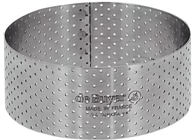 De Buyer - Cercle à tarte rond VALHORNA en inox perforé - 5,5 x 3,5 cm - Fabriqué en France, Technologie AIR SYSTEM, Micro-Perforations pour Cuisson Rapide et Homogène pour Résultats Croustillants